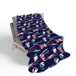 Warren Reed - Designer Hand Drawn Wild Flowers Sherpa Blanket in Blue - Size: Large - thumbnail 2