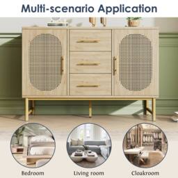 BTM Rattan Sideboard Cabinet 2 Doors 3 Drawers Anti Tip Storage Oak in Natural - thumbnail 6