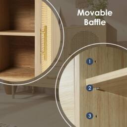 BTM Rattan Sideboard Cabinet 2 Doors 3 Drawers Anti Tip Storage Oak in Natural - thumbnail 4