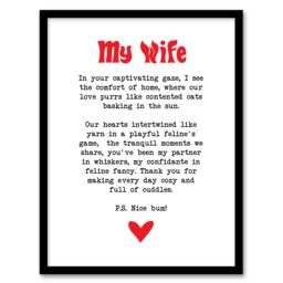 "Artery8 Love Poem Cat Lover Wife Romantic Poetry Fun Framed Art Print in White - Size: W12"" x H16""" - thumbnail 1