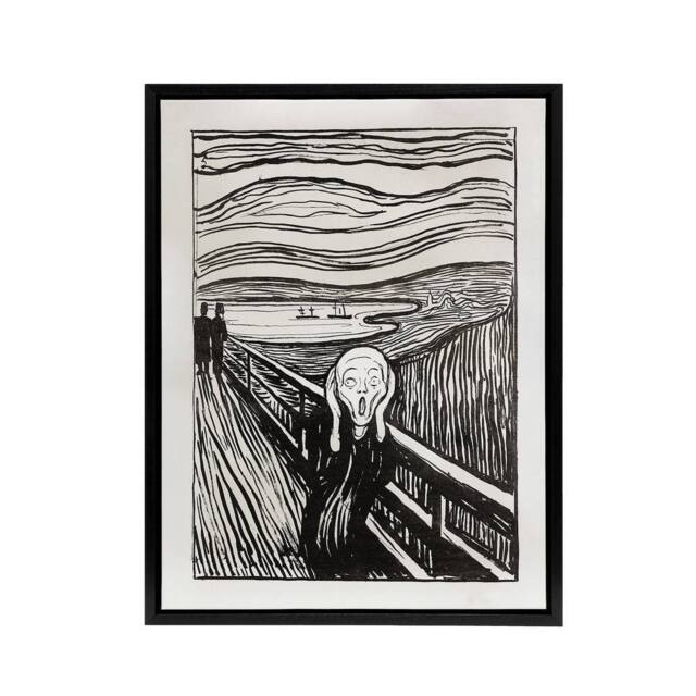 "Artery8 The Scream 1895 Black & White Munch Vintage Framed Canvas Wall Art - Size: W12"" x H16""" - image 1