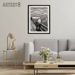 "Artery8 The Scream 1895 Black & White Munch Vintage Framed Canvas Wall Art - Size: W12"" x H16""" - thumbnail 3