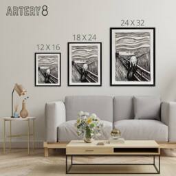 "Artery8 The Scream 1895 Black & White Munch Vintage Framed Canvas Wall Art - Size: W12"" x H16""" - thumbnail 4