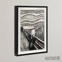"Artery8 The Scream 1895 Black & White Munch Vintage Framed Canvas Wall Art - Size: W12"" x H16""" - thumbnail 2
