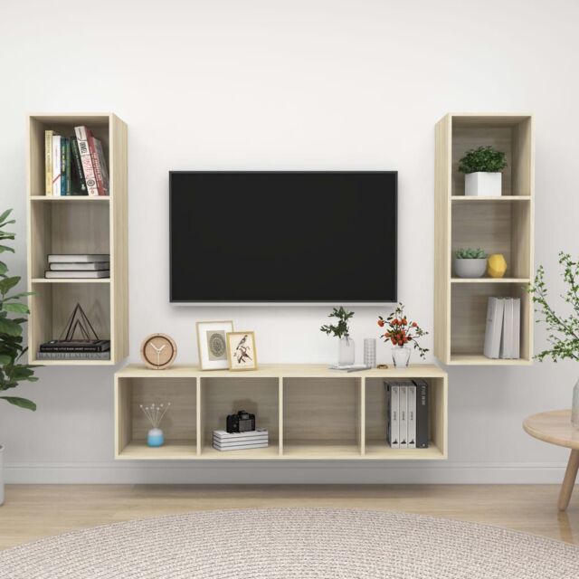 Berkfield Home 3 Piece TV Cabinet Set Sonoma Oak Engineered Wood in Brown - image 1