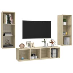 Berkfield Home 3 Piece TV Cabinet Set Sonoma Oak Engineered Wood in Brown - thumbnail 3