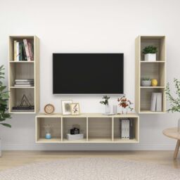 Berkfield Home 3 Piece TV Cabinet Set Sonoma Oak Engineered Wood in Brown - thumbnail 1