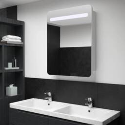 Berkfield Home LED Bathroom Mirror Cabinet 60x11x80 cm in White - Size: 60 x 11 x 80 cm - thumbnail 2