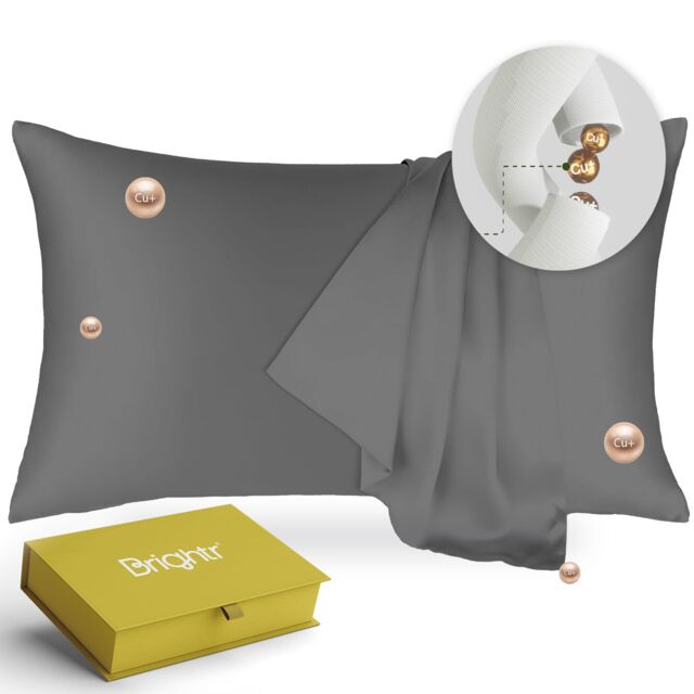 Brightr Sleep Copper-Infused Eucalyptus Silk Pillowcase in Grey - Size: Standard Pillow Case - image 1