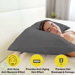 Brightr Sleep Copper-Infused Eucalyptus Silk Pillowcase in Grey - Size: Standard Pillow Case - thumbnail 2