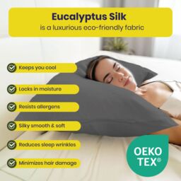 Brightr Sleep Copper-Infused Eucalyptus Silk Pillowcase in Grey - Size: Standard Pillow Case - thumbnail 6