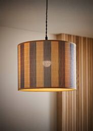 ValueLights Lori Blue Stripe Bamboo Drum Easy Fit Ceiling Pendant Light Lamp Shade in Mid Blue