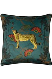 Paoletti Tropical Cheetah Printed Piped Cushion in Teal - Size: 45 cm x 45 cm