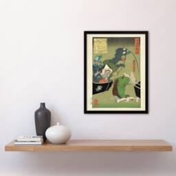 Artery8 Tsukioka Yoshitoshi Greedy Old Woman with a Box of Demons Framed Art in Green - Size: A4 - thumbnail 4