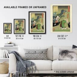 Artery8 Tsukioka Yoshitoshi Greedy Old Woman with a Box of Demons Framed Art in Green - Size: A4 - thumbnail 3