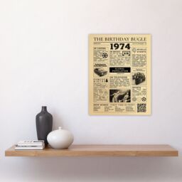 "Artery8 Wall Art Print 50th Birthday Age Anniversary Newspaper Aesthetic Born in 1974 in Medium Beige - Size: W12"" x H16""" - thumbnail 4