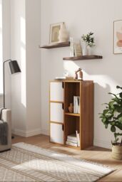 Living and Home 3 Tier Cube Bookcase Wooden Shelving Display Storage Unit Office Living Room Furniture in Natural - thumbnail 6