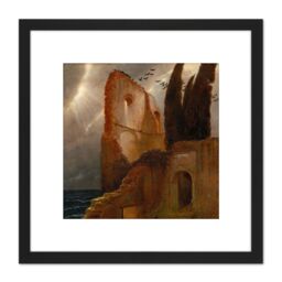 Artery8 Bocklin Ruin By The Sea Painting 8X8 Inch Square Wooden Framed Wall Art Print Picture with Mount in Black - thumbnail 1