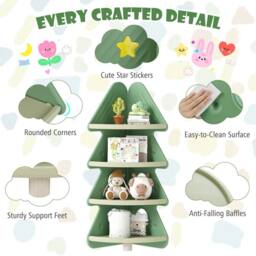 Costway 4-Tier Kids Corner Bookshelf Christmas Tree Bookcase Toy Storage Rack in Green - thumbnail 9