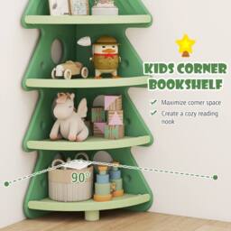 Costway 4-Tier Kids Corner Bookshelf Christmas Tree Bookcase Toy Storage Rack in Green - thumbnail 7