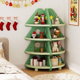 Costway 4-Tier Kids Corner Bookshelf Christmas Tree Bookcase Toy Storage Rack in Green - thumbnail 4