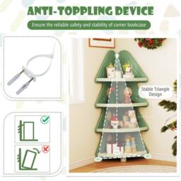 Costway 4-Tier Kids Corner Bookshelf Christmas Tree Bookcase Toy Storage Rack in Green - thumbnail 6