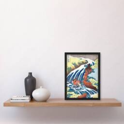 Artery8 Hokusai Framed Wall Art Waterfall Where Yoshitsune Washed His Horse in Blue - Size: A4 - thumbnail 2