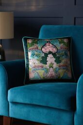 Laurence Llewelyn-Bowen 'Suburban Jungle' Soft Touch Velvet Filled Cushion in Teal - Size: 43 cm x 43 cm