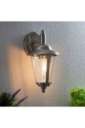 Netlighting Klien 1 Light Outdoor Wall Lantern Polished Stainless Steel Clear Polycarbonate IP44 E27 in Grey - thumbnail 2