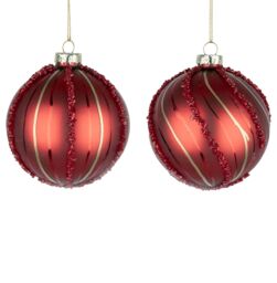 Shatchi Christmas Glass Baubles 12pcs Set - 8cm Red Ornaments with 2 Beautiful Festive Designs - thumbnail 5