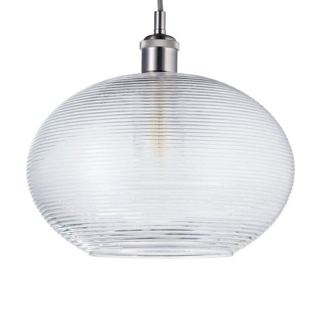 Happy Homewares Contemporary Clear Ribbed Spiral Glass Easy Fit Drum Shaped Pendant Light Shade - image 1