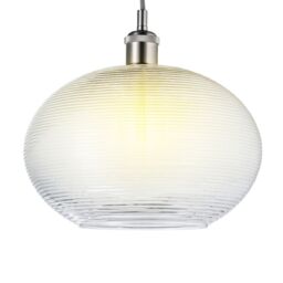 Happy Homewares Contemporary Clear Ribbed Spiral Glass Easy Fit Drum Shaped Pendant Light Shade - thumbnail 2