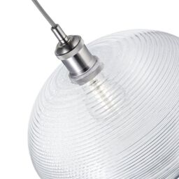 Happy Homewares Contemporary Clear Ribbed Spiral Glass Easy Fit Drum Shaped Pendant Light Shade - thumbnail 4