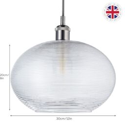 Happy Homewares Contemporary Clear Ribbed Spiral Glass Easy Fit Drum Shaped Pendant Light Shade - thumbnail 7