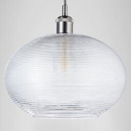 Happy Homewares Contemporary Clear Ribbed Spiral Glass Easy Fit Drum Shaped Pendant Light Shade - thumbnail 6