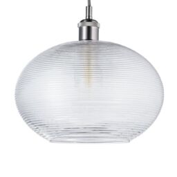 Happy Homewares Contemporary Clear Ribbed Spiral Glass Easy Fit Drum Shaped Pendant Light Shade - thumbnail 1