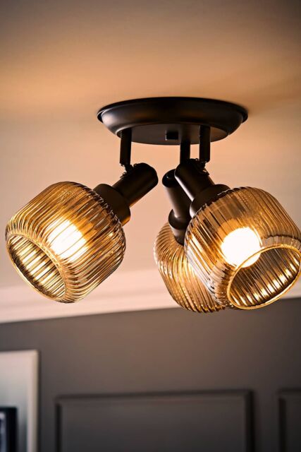 ValueLights Calpe 3 Way Glass Shade Adjustable Spotlight Ceiling Light with Bulbs in Black - image 1