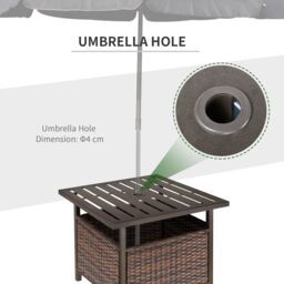 OUTSUNNY Outdoor Rattan Wicker Coffee Table with Umbrella Hole Suitable for Garden Backyard in Brown - thumbnail 7