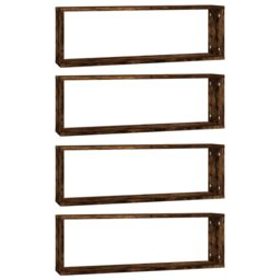 Berkfield Home Wall Cube Shelves 4 pcs Smoked Oak 80x15x26.5 cm Engineered Wood in Brown - thumbnail 2