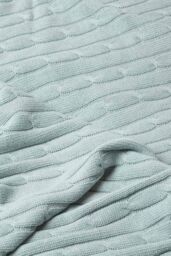 Homescapes Cotton Cable Knit Throw Soft & Cosy Vintage Blanket in Duck Egg Blue - Size: 130 cm x 170 cm - thumbnail 5