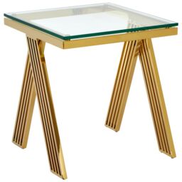 Orsina Luxurious Gold Side Table with Glass Top, Contemporary Gold Metal End Table, Chic Side Table for Living Room