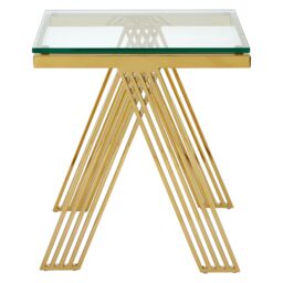 Orsina Luxurious Gold Side Table with Glass Top, Contemporary Gold Metal End Table, Chic Side Table for Living Room - thumbnail 3