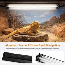 Kelvenix T5 UVB 24W Reptile Light Fixture Kit, 10.0 UVB Lighting Bulb & Hood in Black - thumbnail 3