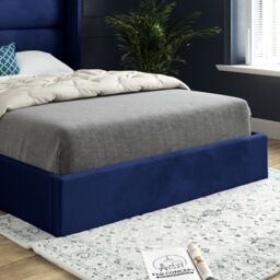 KDMD Nuno Straight Winged Upholstered Soft Velvet Blue Bed Frame - Size: Super King - thumbnail 3