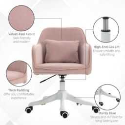 VINSETTO Office Chair with Rechargeable Vibration Massage Lumbar Pillow, Wheels in Pink - thumbnail 8