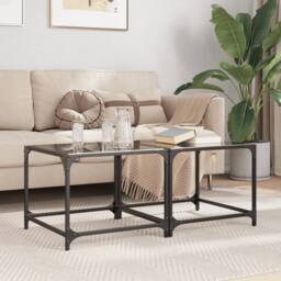 Berkfield Home Coffee Tables with Black Glass Top 2 pcs 50x50x40 cm Steel - Size: 50 x 50 x 40 cm - thumbnail 2