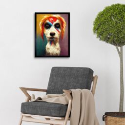 "Artery8 Wall Art Print Aladdin Sane Ziggy Stardust Terrier Dog Fun Quirky Painting Art Framed in Black - Size: W12"" x H16""" - thumbnail 2