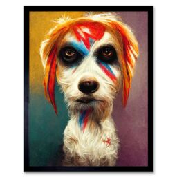 "Artery8 Wall Art Print Aladdin Sane Ziggy Stardust Terrier Dog Fun Quirky Painting Art Framed in Black - Size: W12"" x H16""" - thumbnail 1