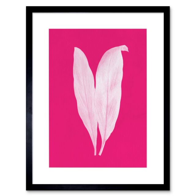 "Artery8 Wall Art Print Bright Coloured Leaf Pink Art Black Framed 9x7 inch - Size: W7"" x H9""" - image 1