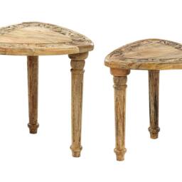 Wyld and Coco Nesting Side Tables Set 2 Hand Carved Mango Wood Triangular Tops in Brown - thumbnail 2
